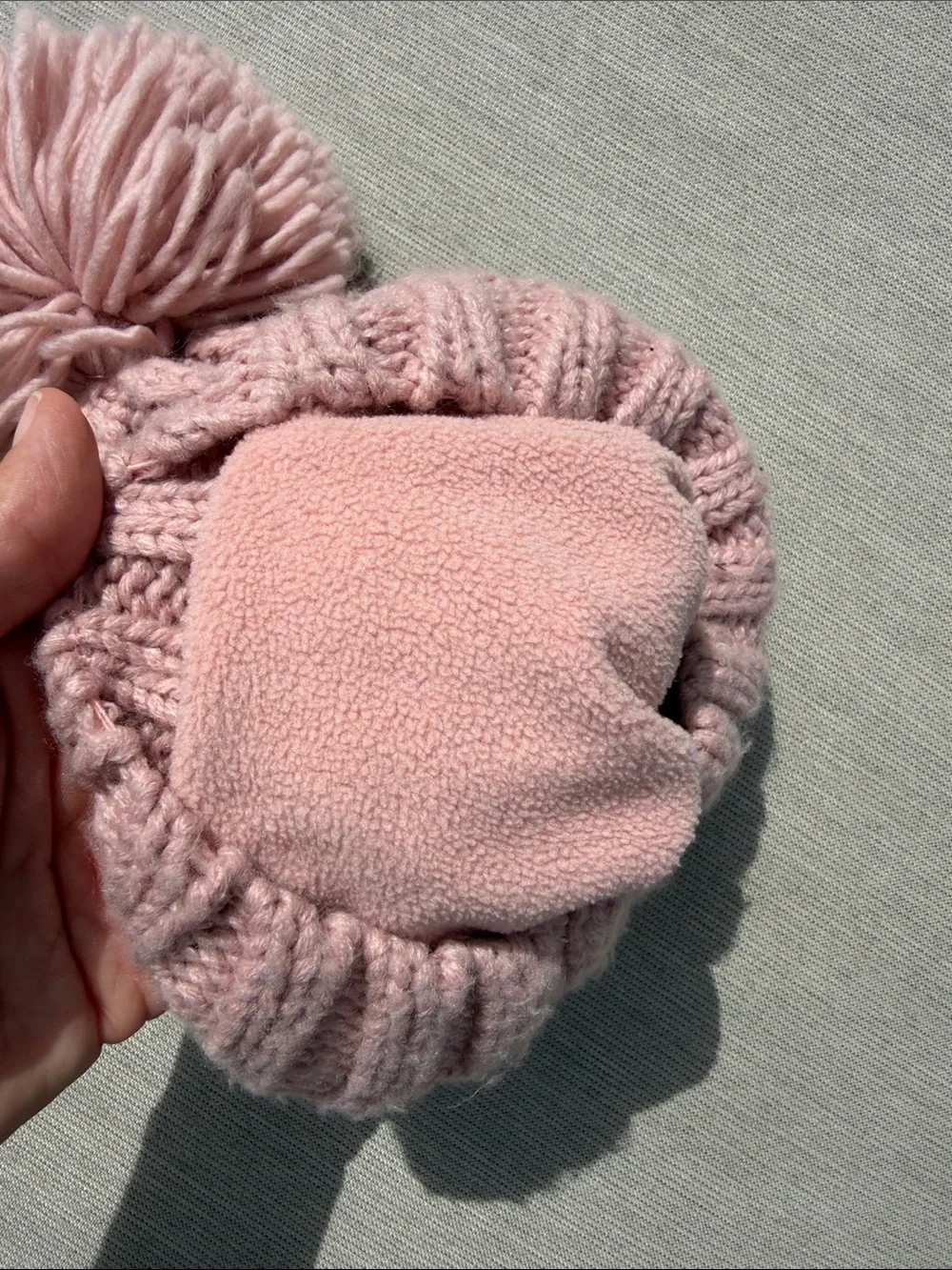 Baby Gap Pink knit hat with Pom Pom